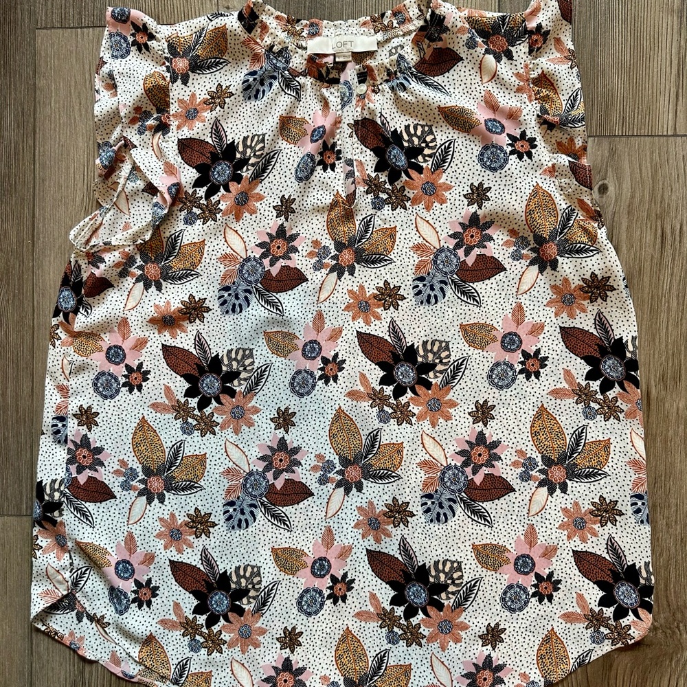 LOFT Floral Blouse - Pink, Brown, Black